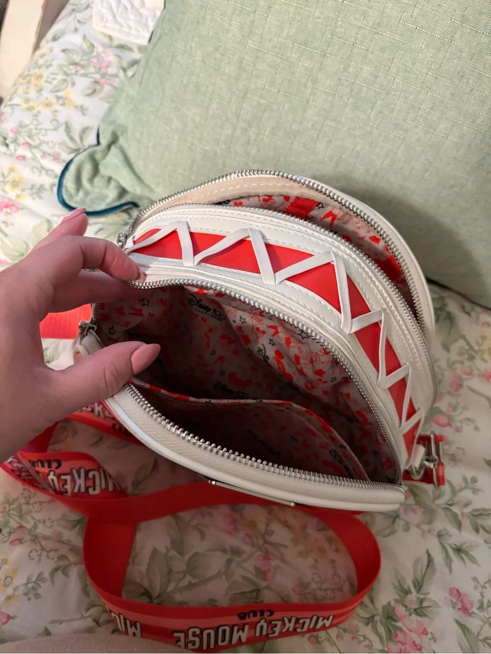 Loungefly Red and White Mouseketeers Round Crossbody Bag
